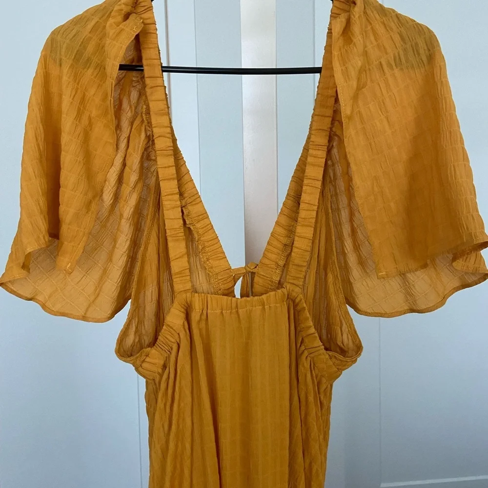 Sunflower Yellow Plunging Butterfly Sleeve Maxi Dress BOHO - Picture 8 of 12